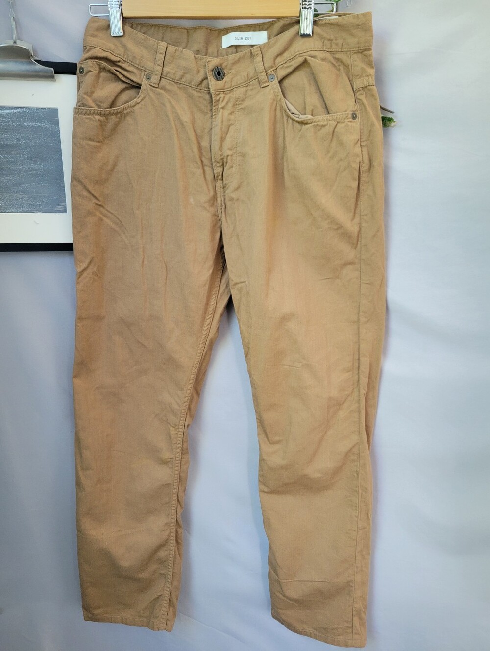 Billy Reid Cotton Linen Slim Cut 5 Pocket Pant Dark Tan 32